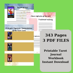 Livro de exercícios de tarô para impressão Download instantâneo Páginas de notas de tarô Modelos de folhas de dicas Leituras de palavras-chave Astrologia Numerologia Guia de impressão de tarô