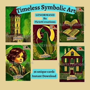 Baraja simbólica atemporal de Lenormand: adopte una paleta de colores cautivadora en adivinación de Lenormand, imprima en casa, tarjetas de bricolaje, oráculos, regalo hecho a mano