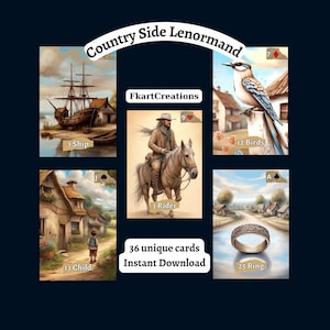 Descarga instantánea de tarjetas imprimibles Country Side Lenormand Deck Abrazo Boho Neutral Estética Impresión en casa Diy Oráculos Lenormand Readers