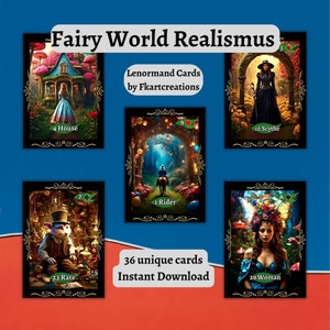 Wydrukuj w domu swoją talię kart Fairy World Realismus Lenormand do natychmiastowego pobrania, do wydrukowania, 36 kart Wróżbiarstwo i magia DIY Oracles autorstwa fkartcreations