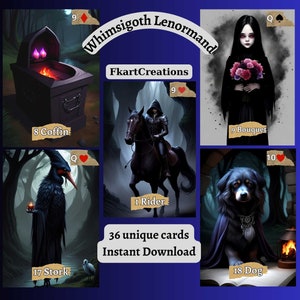 Lenormand-kaarten direct downloaden, betoverende whimsigoth: maak kennis met het deck "Whimsigoth Lenormand", Dark Goht Art, thuis afdrukken, doe-het-zelf, afdrukbaar
