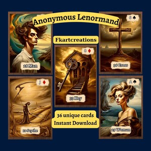 Natychmiastowe pobieranie do druku Anonimowy Lenormand Deck Unikalne surrealistyczne enigmatyczne karty artystyczne Wydrukuj w domu Zrób to sam prezent dla czytelników opowiadających przyszłość