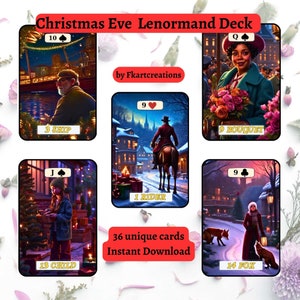 Natychmiastowe pobieranie kart do druku, świąteczna talia Lenormand, wydanie wigilijne, drukowanie w domu, zaokrąglone rogi, wyrocznie, tarot i czytelnicy Lenormand