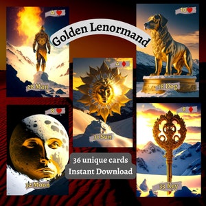 Tarjetas doradas de Lenormand imprimibles, descarga instantánea de 36 tarjetas únicas, tarjetas Oracle, baraja de bricolaje, impresión en casa, regalo perfecto para lectores de Lenormand