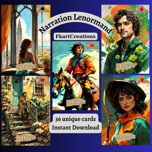 Cartes imprimables à téléchargement immédiat, entrez dans le royaume d'un conteur : voici le jeu Lenormand « Narration » ! Impression à la maison, cartes DIY, Oracles