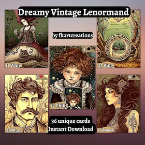 Download instantâneo, Dreamy Vintage Lenormand: 36 cartas para impressão em papel A4 tamanho de impressão, baralho de adivinhação artística, oráculos, faça você mesmo, imprimir em casa, exclusivo