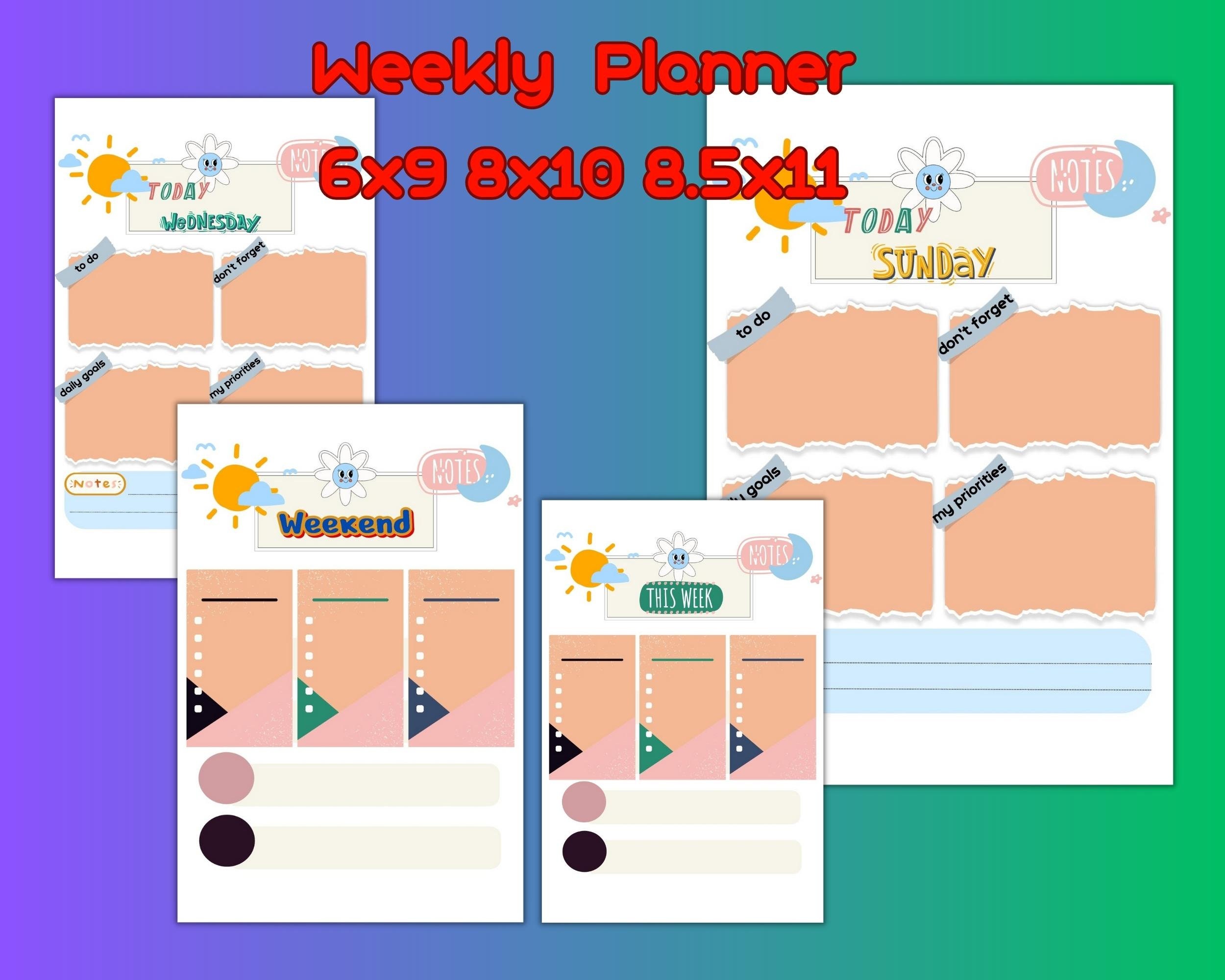Weekly Printable Planner Digital Instant Download Pages Every Day Notes ...