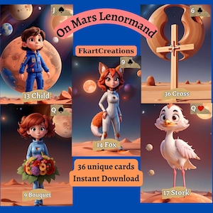Natychmiastowe pobieranie kart Lenormand, drukowanie w domu i wyruszanie na marsjańską przygodę! Przedstawiamy talię Lenormand „On Mars!!”, Diy, Oracles