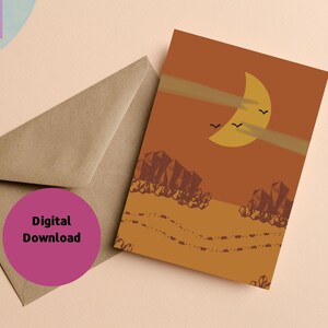 Cartões de felicitações para download digital para impressão Desert Rock Pastel Marrom Cores exclusivas desenhadas à mão Arte DIY Imprima em casa Escreva seus desejos mais calorosos!