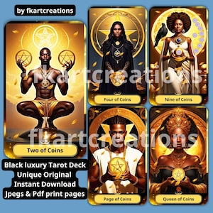Tarot de luxe noir, esthétique dorée, téléchargement immédiat, jeu imprimable 78 cartes Oracles, modèle artistique unique de lecteurs de tarot, boîte et couvertures