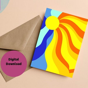 Sol radiante: Tarjeta de felicitación de sol abstracta dibujada a mano única, deseos, regalo para, desear a sus seres queridos, bricolaje, imprimir en casa, tarjetas postales