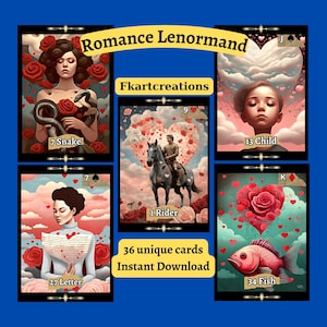 Tarjetas de descarga instantánea Romance Lenormand Impresión única imprimible con temática de amor en casa Regalo perfecto para el día de San Valentín y lectores de Oracle