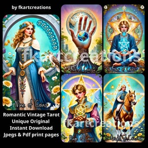 Baraja de tarot romántica vintage para imprimir, 78 cartas, descarga instantánea, plantilla, caja y tapa, lectores de tarot, oráculos, bricolaje, 8,5 x 11 pulgadas, funciona en A4