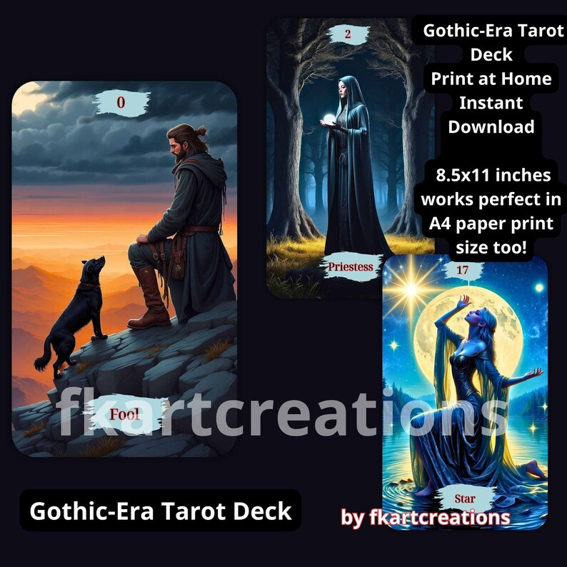 Instant Download & Printable Deck,Gothic-Era Inspired Art Prints,Print at Home,Unique,Oracles,Tarot Readers,Mystical Messages,Future Telling zdjęcie 4