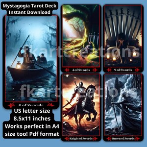 Jeu de tarot imprimable, Mystagogia, téléchargement immédiat, art céleste divin, mysticisme, impression à la maison 78 cartes uniques, US et A4 Pdf, boîte de modèle
