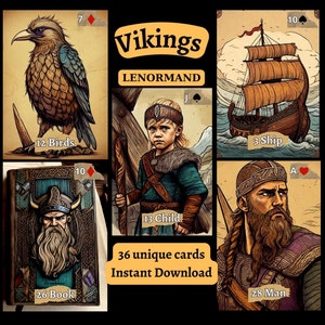 Direct downloaden Begin op een Noorse reis: ontdek mijn Viking Lenormand-deck Afdrukbare kaarten Thuis afdrukken, DIY, orakels, Lenormand-lezers
