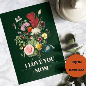Tarjeta de felicitación floral imprimible del día de la madre DIY Te amo regalo de mamá Ocasión especial Cumpleaños Plantilla de tarjeta en blanco Sobre incluido 4x6 in