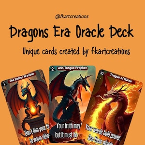 Dragons Oracle Deck Printable Instant Download Original,Fire,Water,Air,Earth Element 44 Cards + Interpretations DIY Template Box 300 DPI