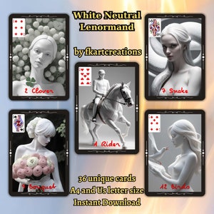 Download instantâneo, cartões para impressão, baralho Lenormand neutro branco, estética minimalista em quadrinhos 3D, imprimir em casa 36 cartões, tamanhos A4 e carta dos EUA