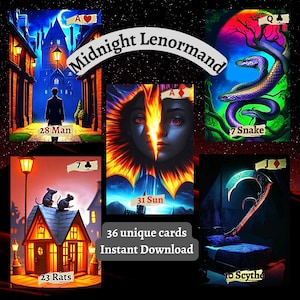 Baraja imprimible Midnight Lenormand: descarga digital instantánea / 36 cartas únicas para lectores y adivinación de Lenormand