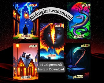 Printable Deck Midnight Lenormand Instant Download Diy Print At Home Unique Stetches, Perfect Gift 36 Cards ,Lenormand Readers
