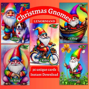 Download instantâneo do deck Lenormand para impressão! O mundo dos gnomos de Natal: descubra meus cartões festivos de Lenormand, imprima em casa, exclusivos, faça você mesmo