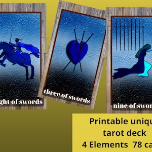 Baralho de tarô exclusivo para impressão 4 elementos Baralho de tarô moderno Imprimir arquivos de download digital instantâneo DIY 78 cartas originais desenhadas à mão imprimir em casa