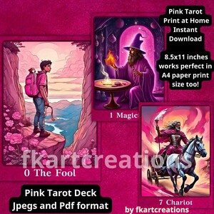 Pink Tarot Full Deck Descarga instantánea Pirnt en casa Tarjetas de bricolaje Digital Único Rosa Magenta Colores Lectores de Tarot Oráculos únicos Futuros cajeros