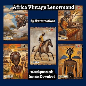 Download instantâneo para impressão África Vintage Lenormand Deck Cartões DIY Arte única Conecte-se com o espírito Sabedoria cultural Oráculo inspirador