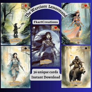 Natychmiastowe pobranie talii do druku, Wojownicy przeszłości: Pastelowa talia kart Lenormand, Drukowanie w domu, Unikalne szkice, Karty DIY, Wyrocznie, Prezent robiony ręcznie