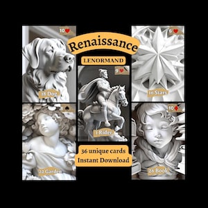Cartões Lenormand imprimíveis para download instantâneo, entre na Renascença: descubra meu baralho Lenormand de escultura exclusivo, imprima em casa, cartões faça você mesmo