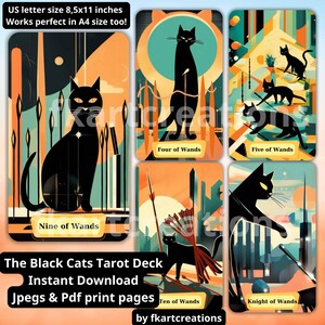 Jeu de tarot imprimable Les chats noirs en téléchargement numérique instantané Outils spirituels à faire soi-même Designs uniques et modèle de boîte Format PDF et JPEG Oracles