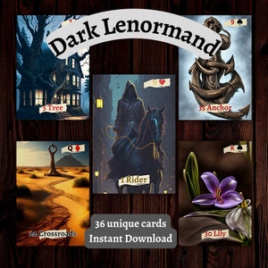 Téléchargement instantané du jeu Dark Lenormand, impression à la maison, 36 cartes uniques et originales, bricolage, fichiers Jpg imprimables, oracles, cadeau, art numérique