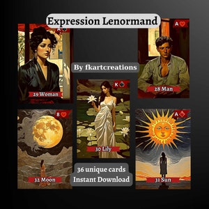 Descarga instantánea de tarjetas imprimibles, baraja Expression Lenormand, imágenes únicas, estilo artístico, óleo digital, moderno, impresión en casa, regalo, hecho en casa, bricolaje