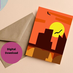 Afdrukbare instant download wenskaart, stadsgezicht Schene, met de hand getekend, cadeau, wenskaart, Moederdag Vaderdag doe-het-zelf print thuis Persoonlijk
