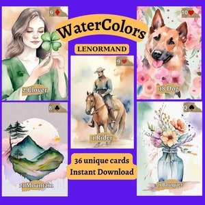 Natychmiastowe pobranie talii Lenormand, Piękno prostoty: Odkryj moje akwarelowe karty Lenormand, Drukuj w domu, Unikalne szkice, Wyrocznie, Zrób to sam