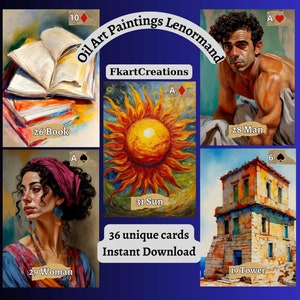 Natychmiastowe pobieranie kart Lenromand, Wkrocz do ponadczasowego płótna, Przedstawiamy talię kart Lenormand Oil Greek, Unikalne szkice, Drukuj w domu, Zrób to sam, Prezent