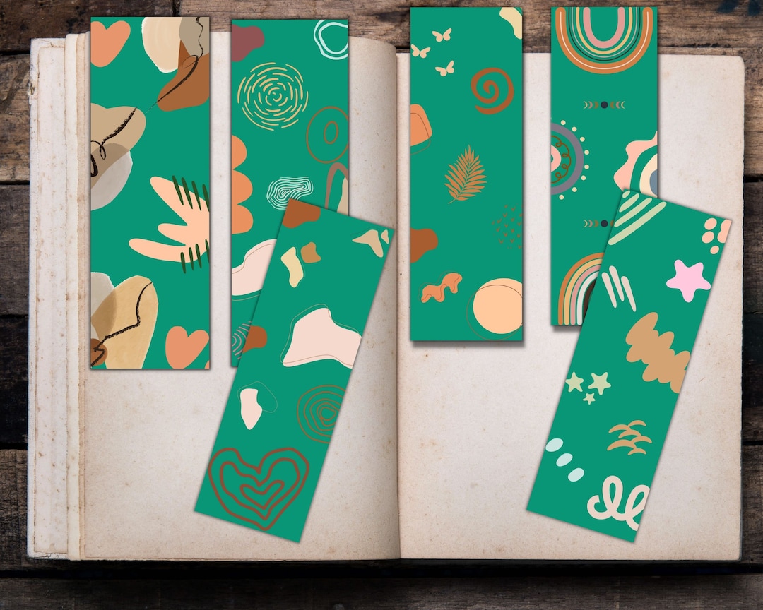 Boho Bookmarks Set of 9: Abstract Designs, DIY Template (instant ...