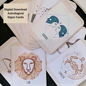 Descarga instantánea de 12 cartas mágicas del zodíaco: para lecturas divinas del tarot, tiradas astrológicas y placeres lúdicos, colores pastel con caja de plantillas