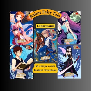 Descarga inmediata de tarjetas imprimibles, baraja Lenormand de cuento de hadas de anime, imágenes únicas, bricolaje, impresión en casa, alta resolución, regalo perfecto, lectores de Oracle