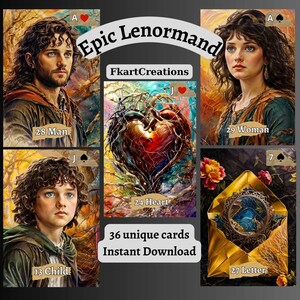 Directe download afdrukbare kaarten Ontdek mijn epische Lenormand-deck Raadselachtige, mystieke, avontuurlijke en magische kaarten Thuis afdrukken, DIY, Oracles