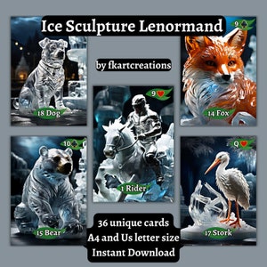 Download instantâneo, baralho Lenormand exclusivo, para impressão, designs dramáticos de esculturas de gelo, faça você mesmo, imprimir em casa, oráculos, estética de inverno, A4, tamanho carta dos EUA