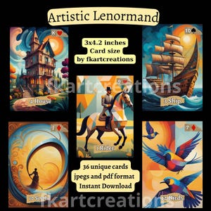 Artistiek Lenormand-deck | Afdrukbare Oracle-kaarten direct downloaden | Hoge resolutie pdf- en jpeg-sjablonen | Orakels | Tarot Lenormand-lezers
