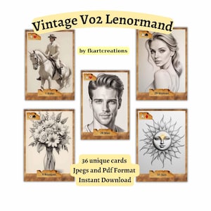 Printable Lenormand Deck Vintage Vo2 36 Unique Cards Instant Download Print at Home 12 Pages 8,5x11 inches Works in A4 Oracles Taro Readers