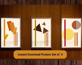 Minimalistic Set of 3 Geometric Abstract Art, Mondern, Instant Digital Download, Printable Wall Art, Diy Unique Home Decoration