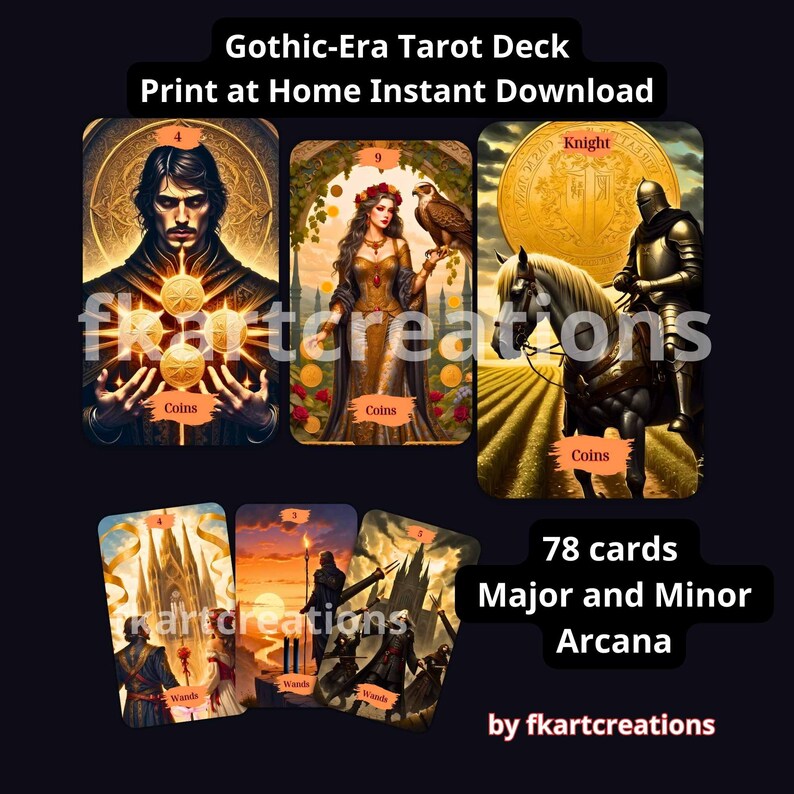 Instant Download & Printable Deck,Gothic-Era Inspired Art Prints,Print at Home,Unique,Oracles,Tarot Readers,Mystical Messages,Future Telling zdjęcie 3