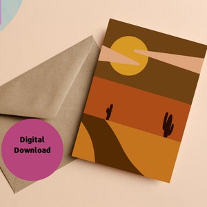 Download digital para impressão Arte do deserto Desenhado à mão Modelo de cartão de felicitações Envelope Diy Imprimir em casa Presente exclusivo para seus entes queridos