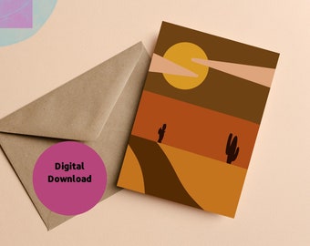 Digital Download Printable Desert Art Hand Drawn Art Greeting Card Template Envelope Diy  Print at Home Unique Gift For Your Loved Ones