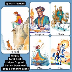 Descarga instantánea White Tarot Deck Imprimible 78 Cartas Vintage Tarot Set Impresión en casa DIY Bocetos originales únicos Oráculos Lectores de tarot