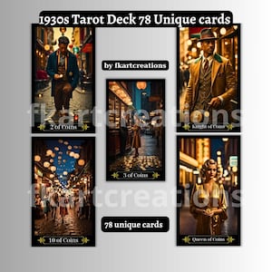 Sofortiger Download, druckbares magisches Vintage-Tarot, Ästhetik der 1930er Jahre, digitaler Download, Karten zum Selbermachen, Karten zu Hause drucken, Orakel,Tarot-Leser, einzigartiges Deck